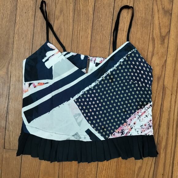 French Connection Size 0 Multi Print Cropped Cami Camisole Tank - Picture 2 of 5